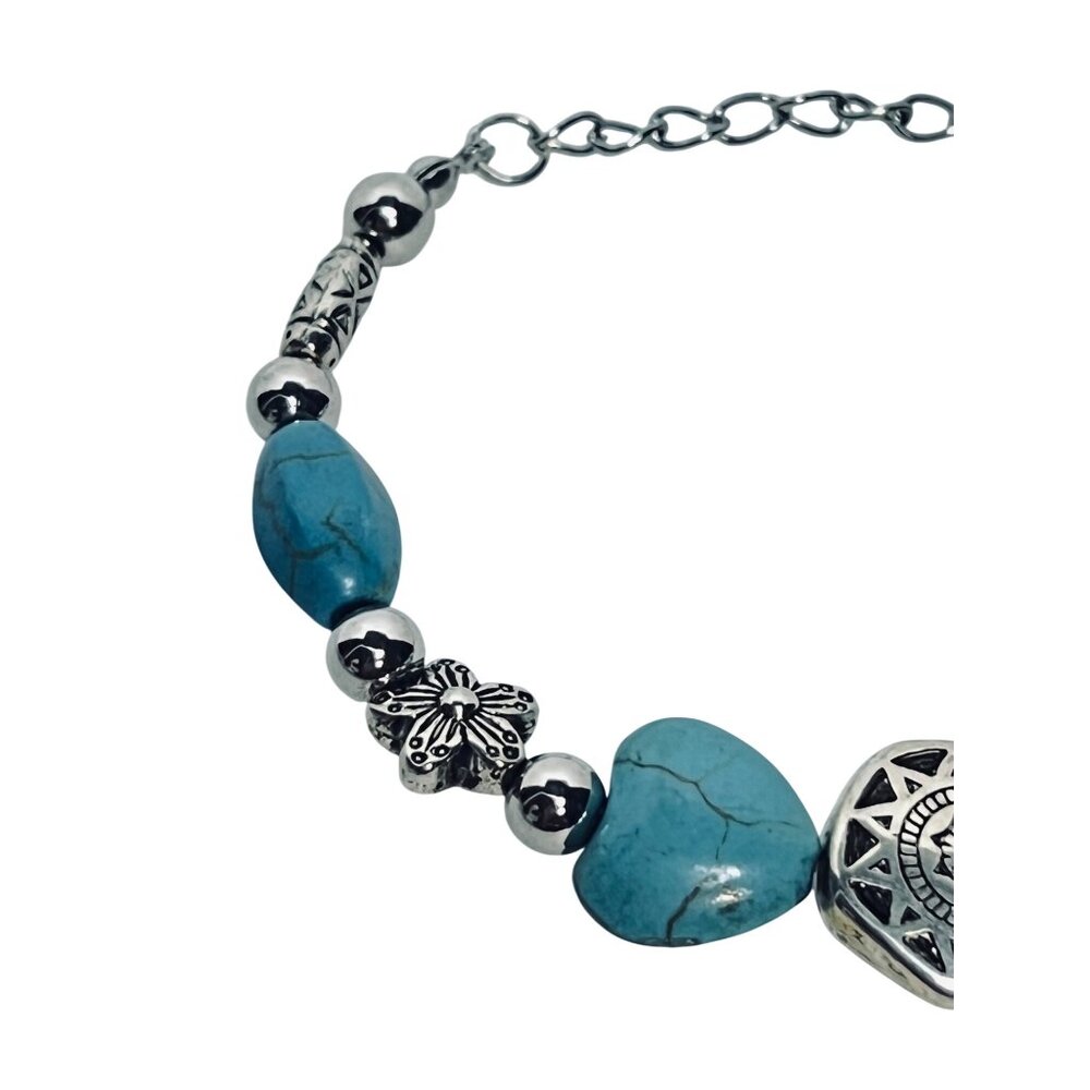 Silver Tone And Faux Turquois Boho Bracelet (6158) - Picture 2 of 5